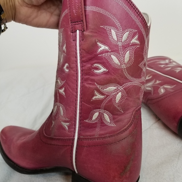 Ariat pink women's leather cowboy booties white trim western coastal cowgirl 4 - Picture 11 of 12